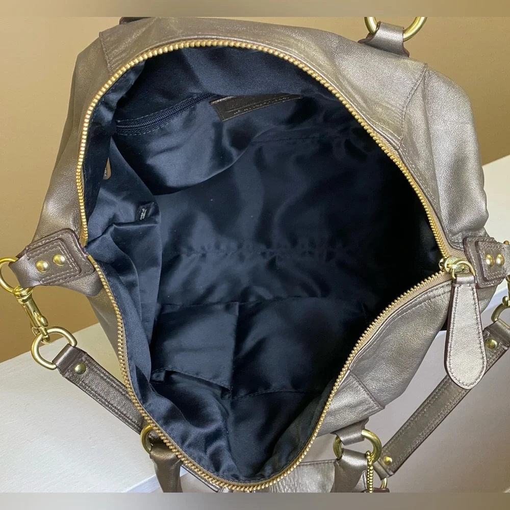 Coach Ashley Sabrina Pleated Convertible Satchel Duffle Bag Metallic
